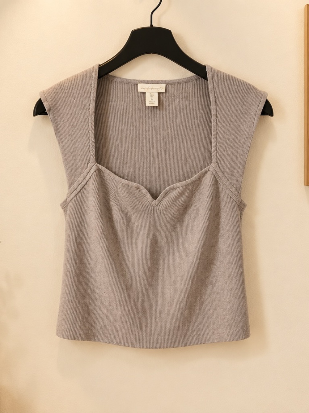 House of Harlow 1960 Dusty Gray Ribbed Sweetheart Tank